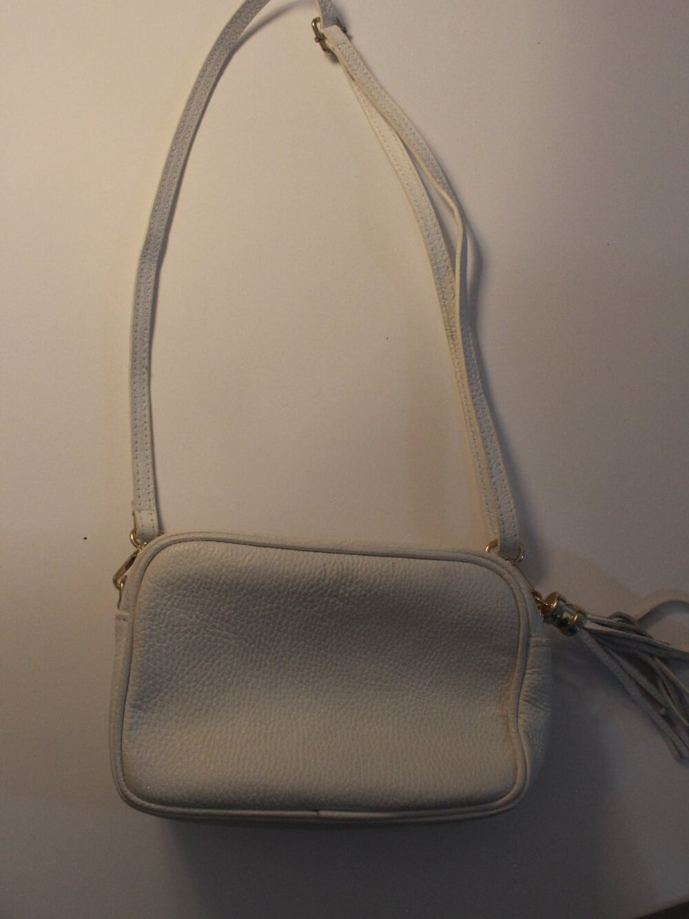 Emme Lab Ivory Pebbled Tassel Camera Crossbody Bag